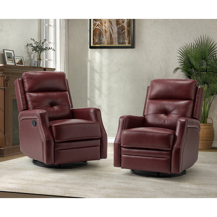 The Twillery Co.® Rudisill 28.74" Wide Genuine Leather Swivel Rocker